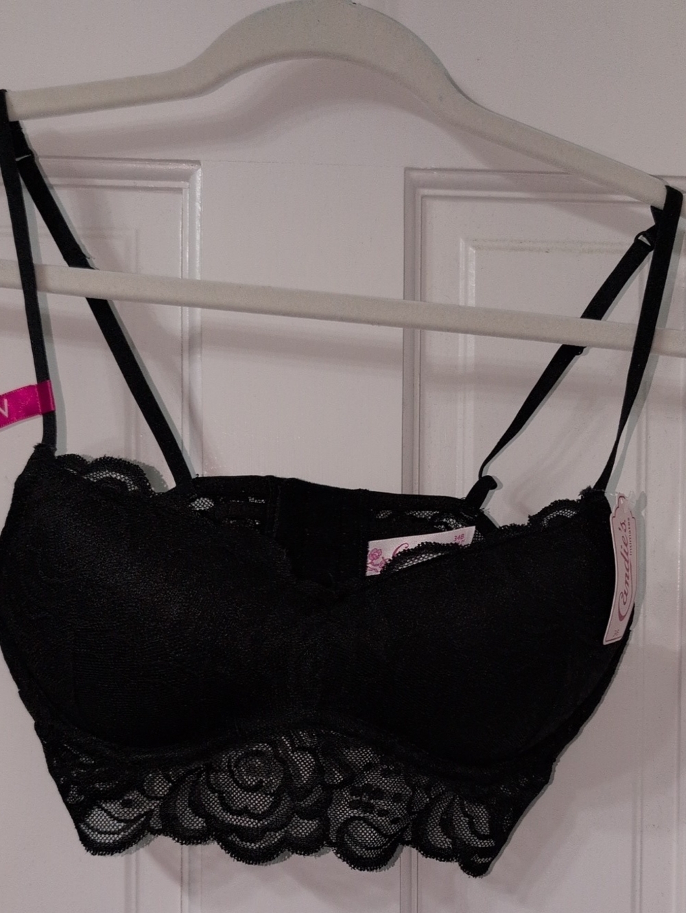 Candie's Black Lace Longline Bralette with Scallop Hem-34B-